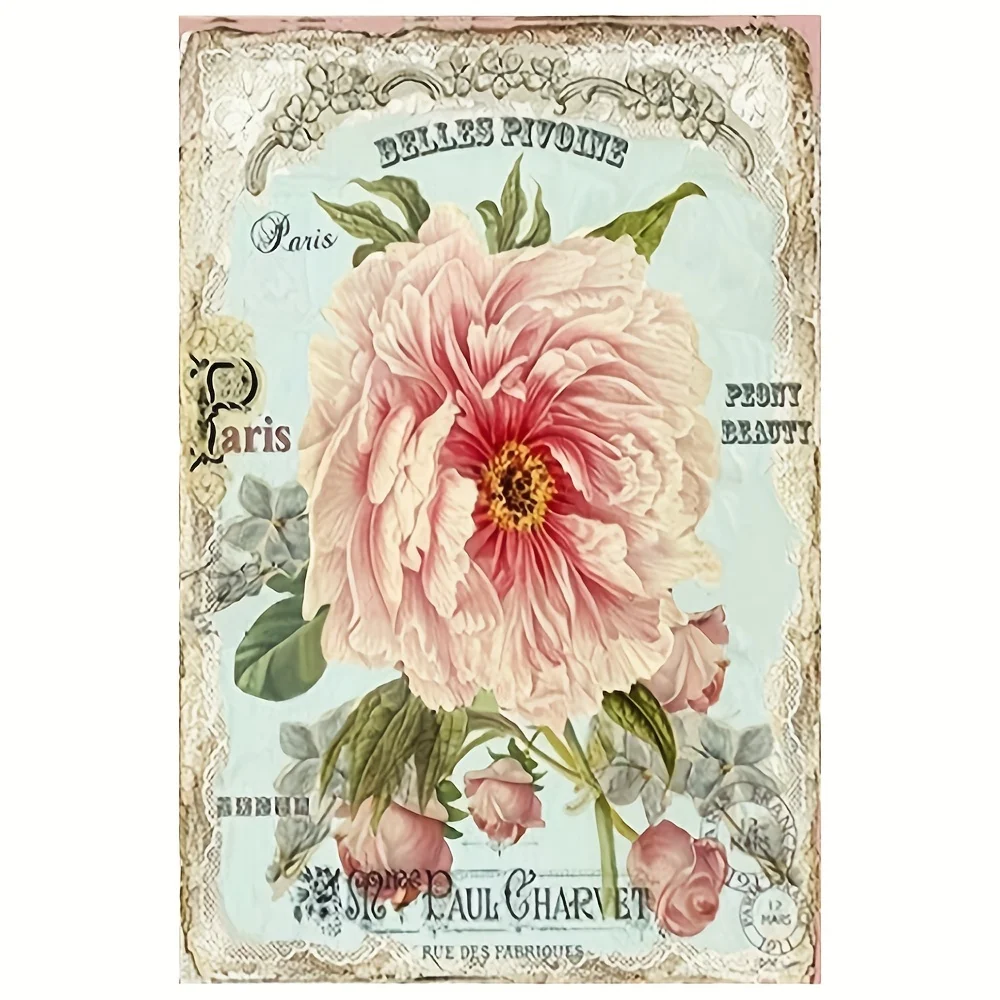 

New Floral Retro Tin Sign, Vintage Metal Tin Sign, for Street Garage Cafe Bar Farm Country Bathroom Wall Decoration, 8*12 Inch