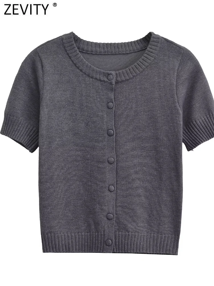 Zevity 2024 женский модный однобортный вязаный тонкий свитер с круглым вырезом и