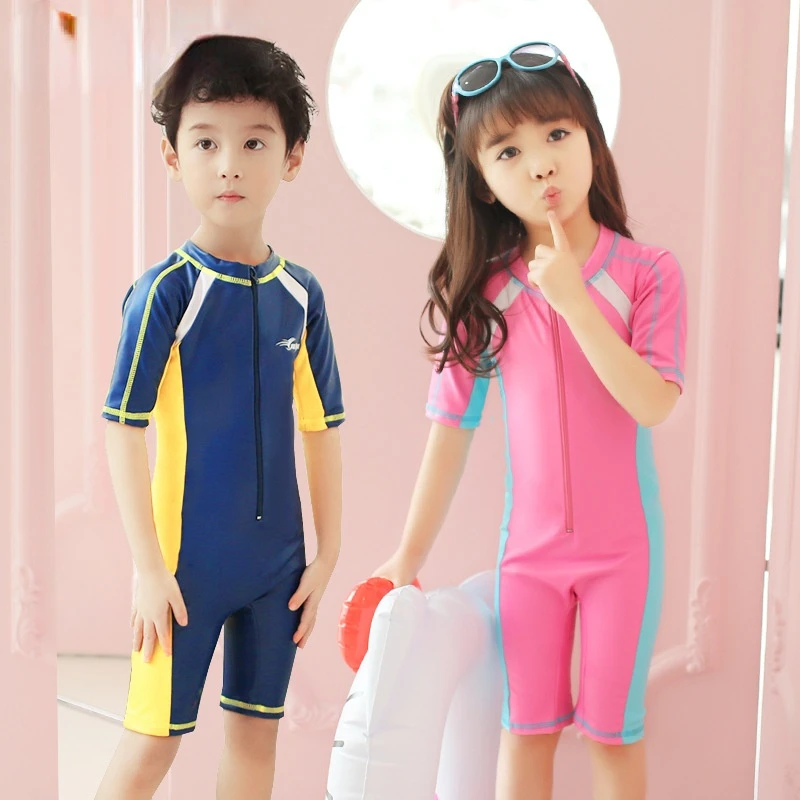 Children One Piece Swimsuit Kids Girls Swimwear Boys Long Short Sleeve Surfing Wear Bathing Suit Baby Sandy Rash Guard 2-15Years |