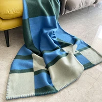 plaid h letter printing wool blanket warm shawl luxury cashmere sofa throw bed cover hotel office nap blanket
