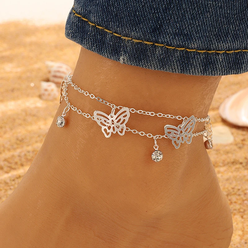 

Bohemian Gold Color Chain Anklets For Women Girls Fashion Butterfly Leg Anklet Love Anklets Beach Footwear