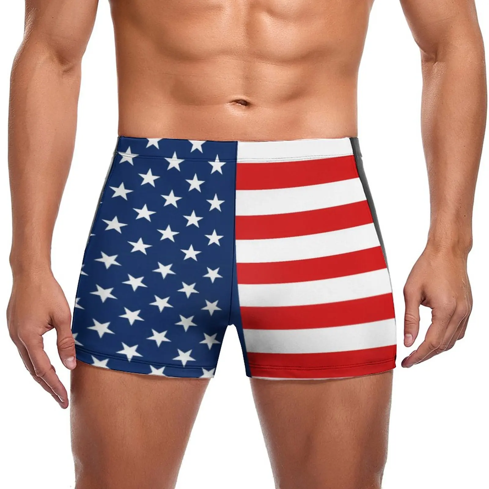 

American Flag 4th of July Swimming Trunks Stars and Stripes Print Custom Beach Swim Boxers Large Size Durable Man Swimwear