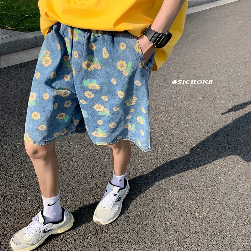 

Flower Printed Denim Shorts Women's Casual Summer Jeans Trousers