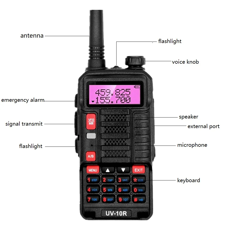 Baofeng Walkie Talkie 10W UV-10R Black Color Long Range Amateur Radio Transceiver VHF UHF Dual Band Ham Radio Station for Truck