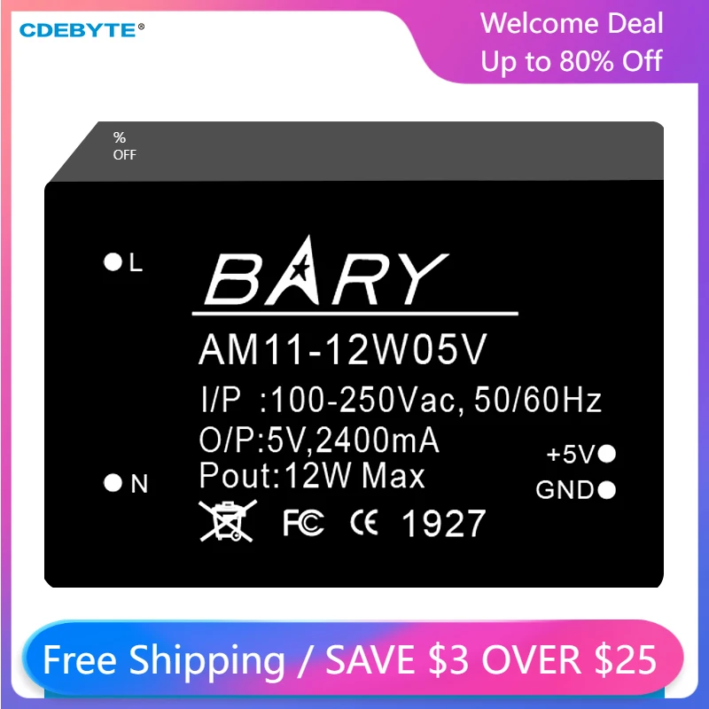 

CDEBYTE AM11-12W05V Mini AC-DC блок питания 12 Вт, низкая мощность 5 В, AC80-250V DC5.0 в/2A/5% IoT, промышленный класс