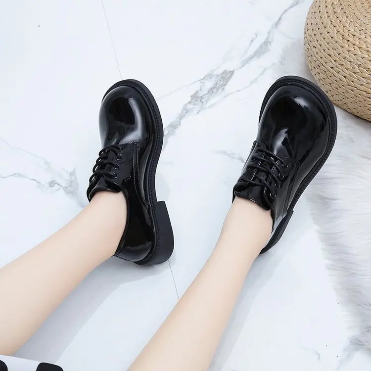 

Round Toe Cross Women's Shoes Female Footwear Casual Sneaker British Style On Heels Summer Retro Dress New Preppy Lace-Up Cross-