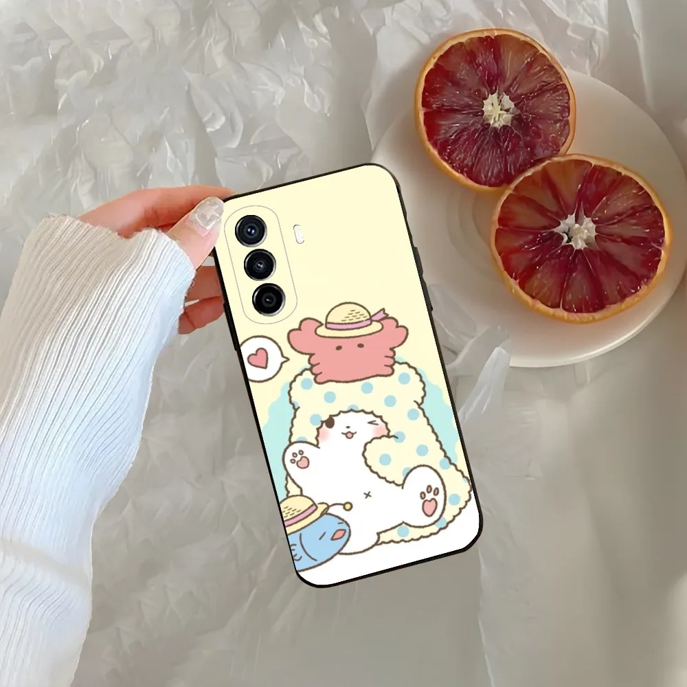 S-Sario Marumofubiyori Phone Case For Huawei Mate P10 P20 P30 P40 P50 Smart Z Honor 50 60 70 Pro Lite Black