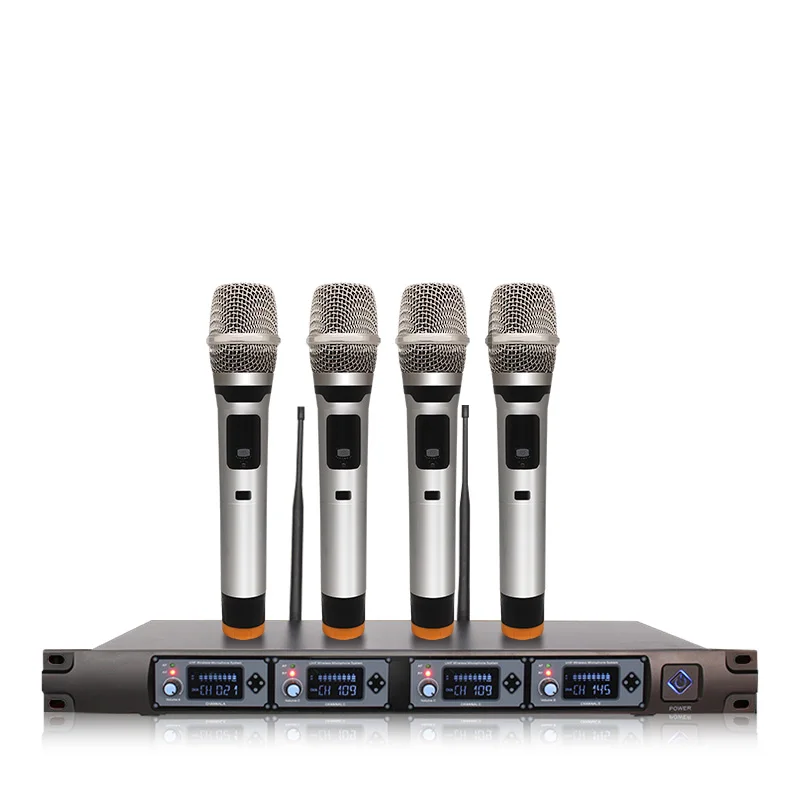 

Профессиональный ручной петличный микрофон UHF, 4 канала, Беспроводная микрофонная система для сцены, Па-динамик, вечевечерние, караоке, церк...
