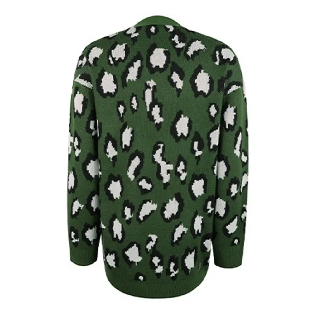 

Свитер, кардиган, модное Свободное длинное вязаное пальто с леопардовым принтом, теплое вязаное пальто с резинкой по краю