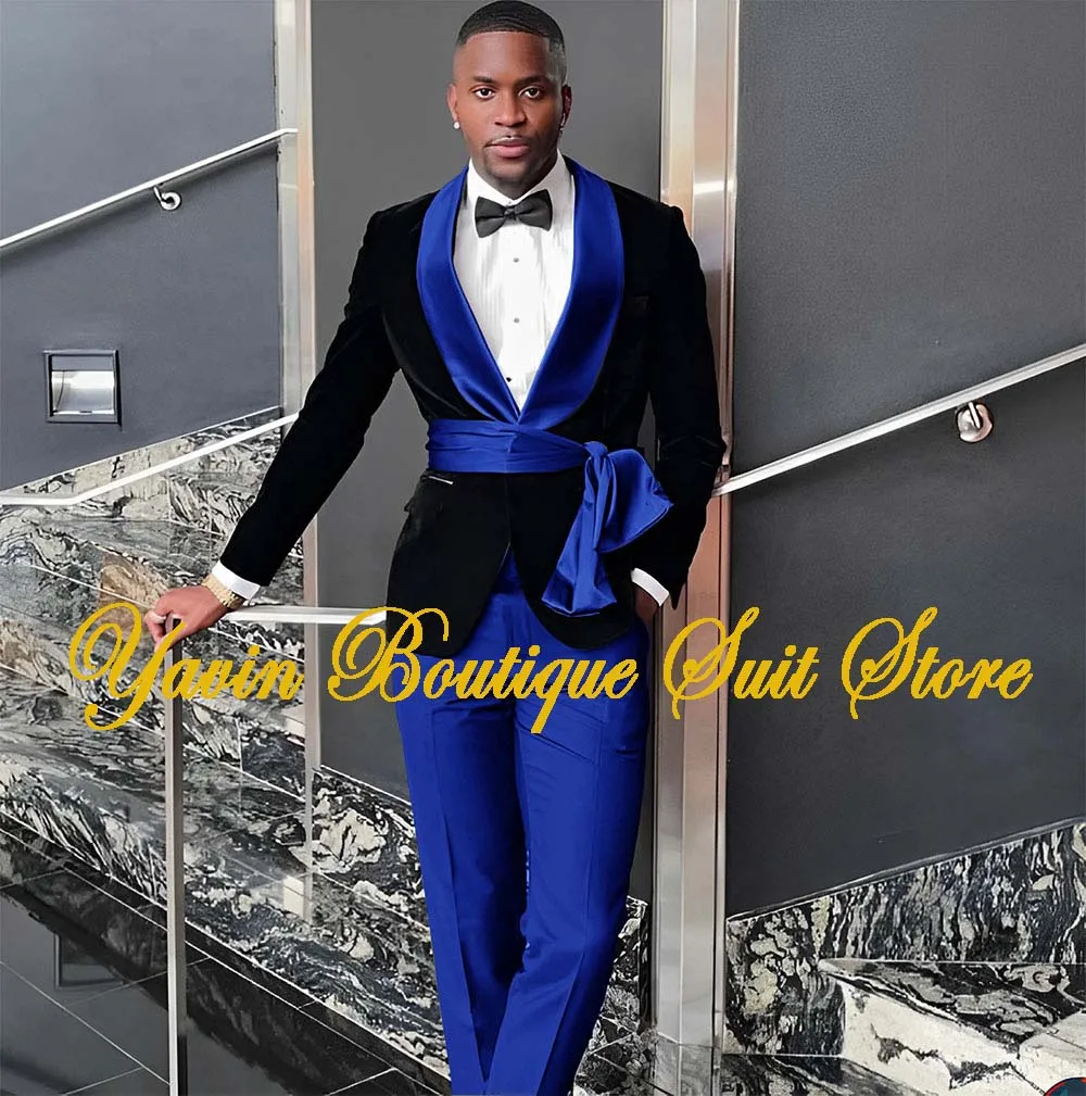 Черный бархатный блейзер мужской костюм из 3 предметов смокинг для жениха на