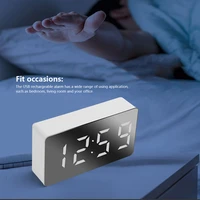 led mirror digital clock usb rechargeable desktop temperature alarm electronic wake up clocks living room bedroom