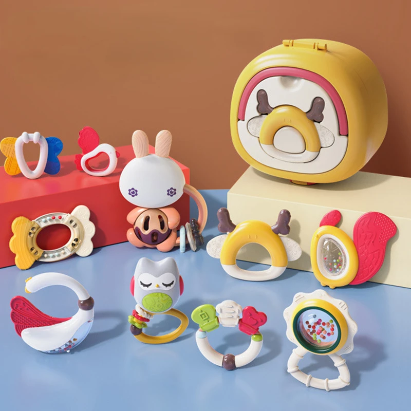 

10PCS Baby Early Education Toy Ball Silicone Teether Newborn Hand Rattle Training Playing Infant Boy Girl Gifts 0-18 Months Set