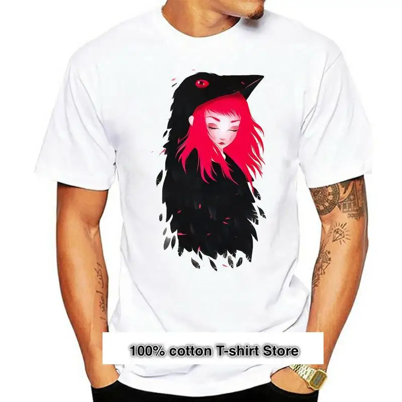 

Camiseta de Anime para hombres, prenda de vestir, хлопок puro, с принтом вороны и девушки, манга corta, стиль хип-хоп