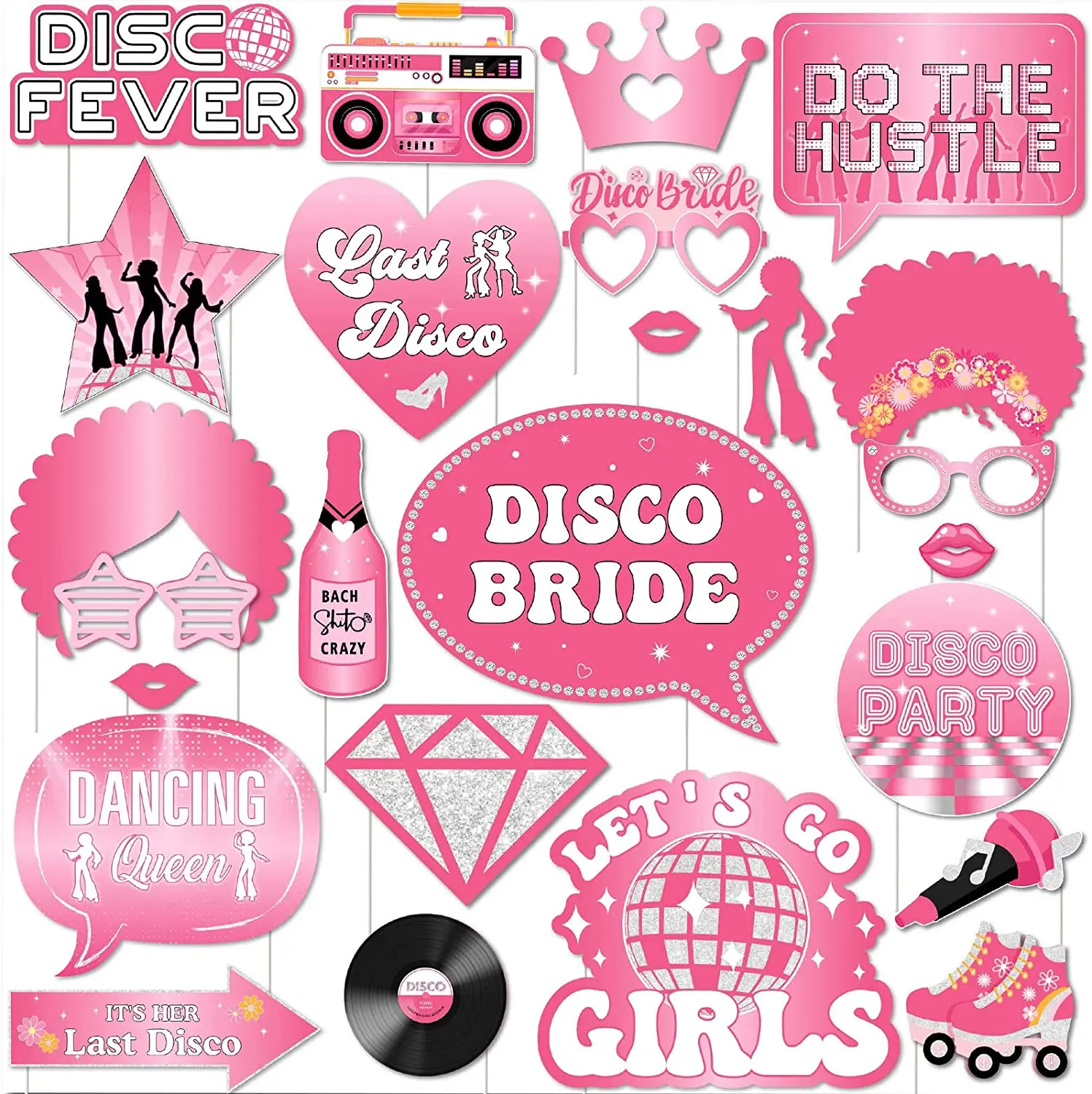 

25pcs Last Disco Bachelorette Photo Booth Props Hot Pink Cowgirl Last Disco Bachelorette Party Favors for Bridal Shower Supplies