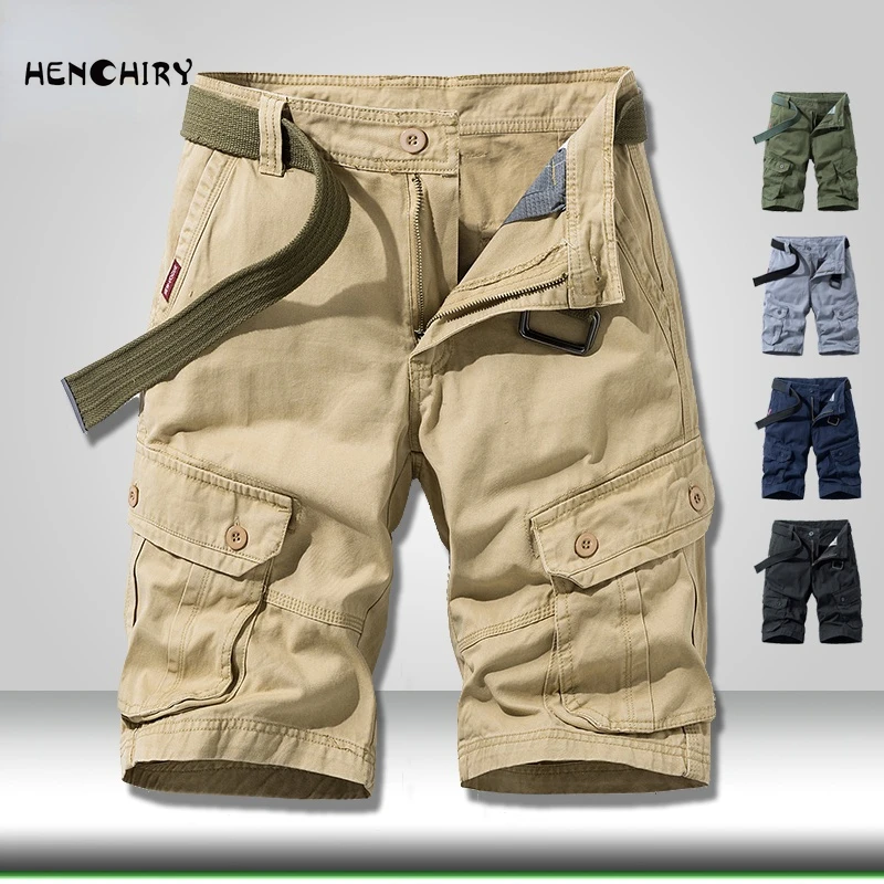 

HENCHIRY 2022 Summer Fashion Men's Work Shorts Men's Casual Cotton Shorts Men's Loose Multi-pocket Shorts Work Shorts
