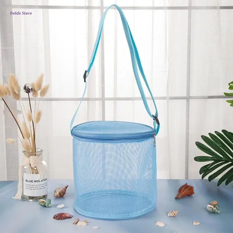 

Netted Beach Bag Sand Play Summer Pool Zipper Bag w/ Adjustable Strap Beach Bag Sandproof Kids Travel Bag Packing Accs