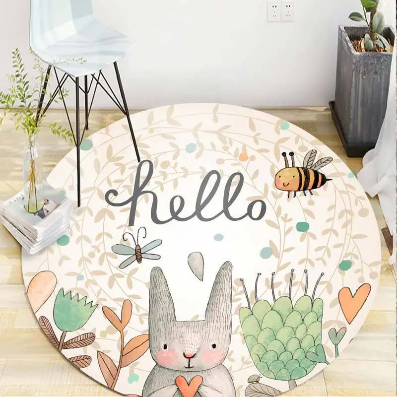 

Baby Play Mat Round Children Carpet Baby Hand Print Carpet Simplicity Animal Bunny Bee Pattern Children Flannel Carpet