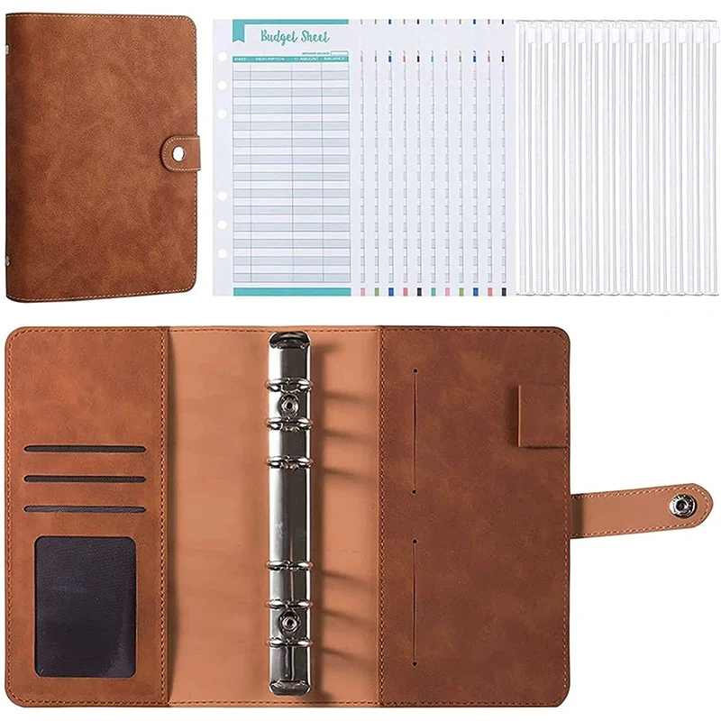 

Папка для блокнотов A6 с 8 карманами на молнии и 12 бюджетными листами, перезаправляемая Папка с 6 кольцами, папка для персонального планировщи...