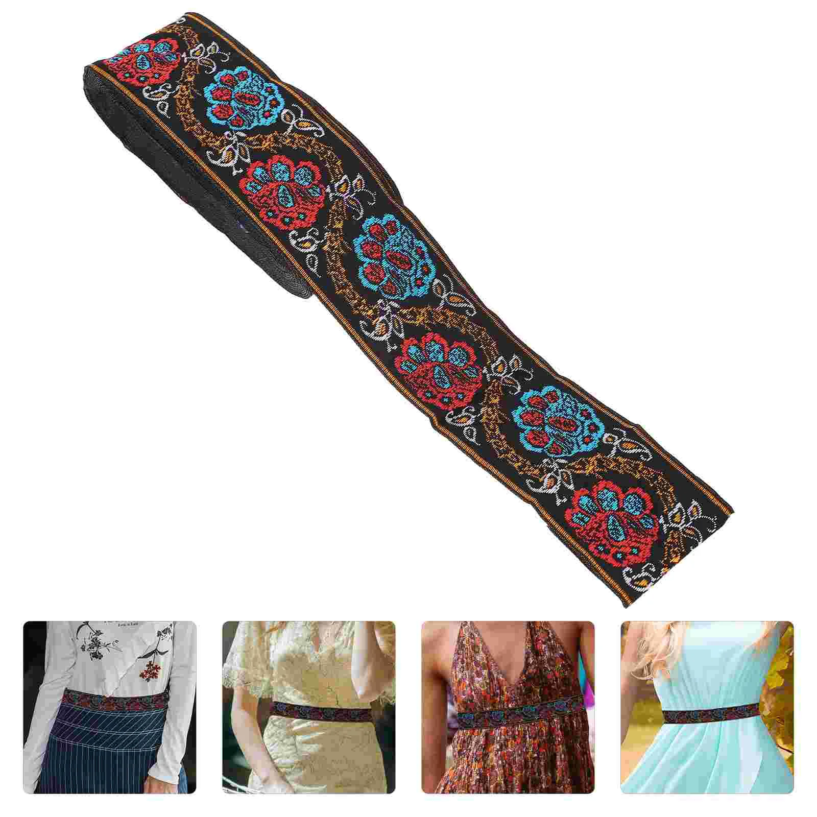 

Ribbon Trim Strap Jacquard Ethnic Guitar Diycraft Fabric Floral Belt Instrument Woven Embroidered Clothingmaking Vintage Braid