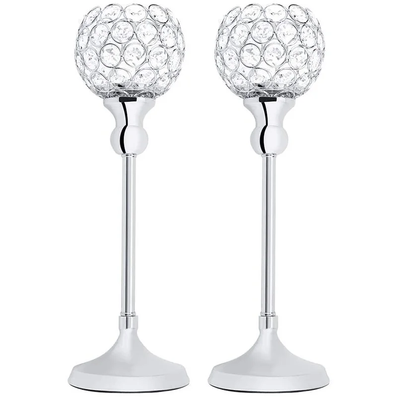 , 2 Pieces Crystal Candle Holders For Decorative Homes, Hollow Crystal Candle Holders Silver