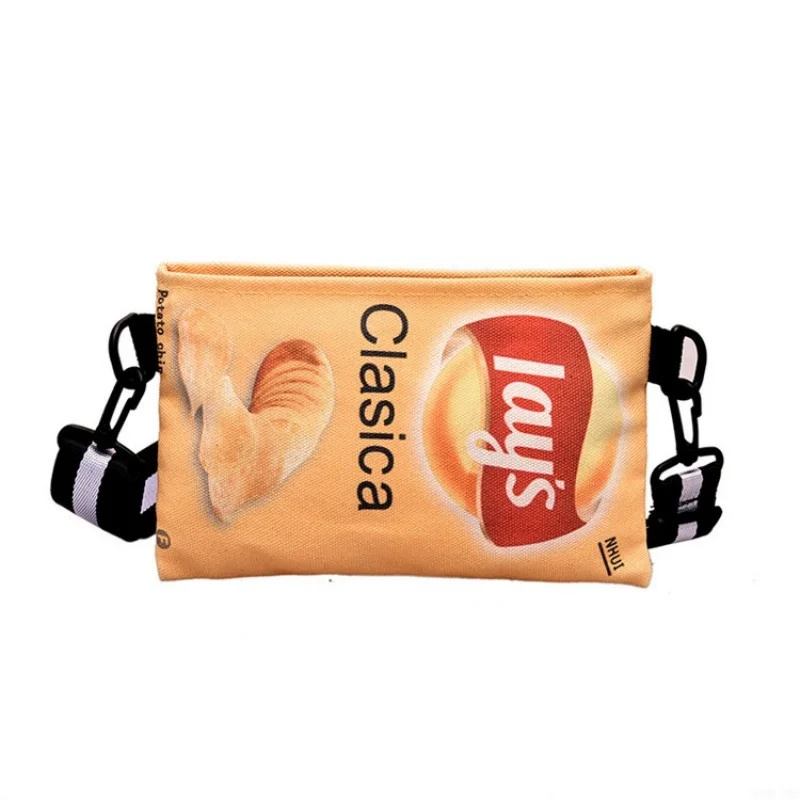 Забавная холщовая женская сумка-мессенджер с картофельным чипом, новая сумка через плечо, милая индивидуальная миниатюрная сумка для хранения, женская сумка с мультяшным рисунком