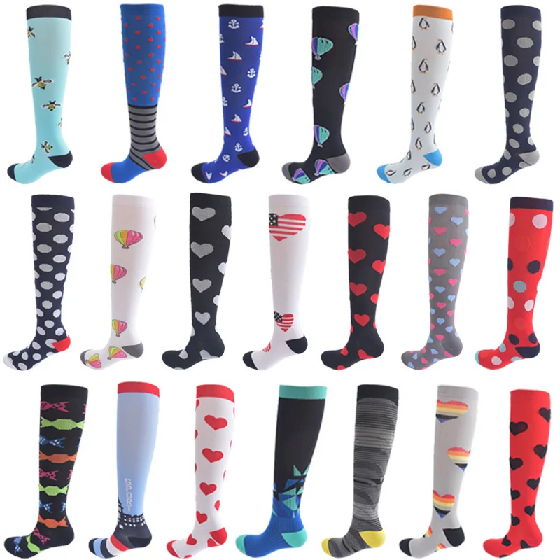 Peonfly Compression Stockings Sport Leg Happy Penguin Stripe Print Pattern Long Health Compress Breathable Knee Men
