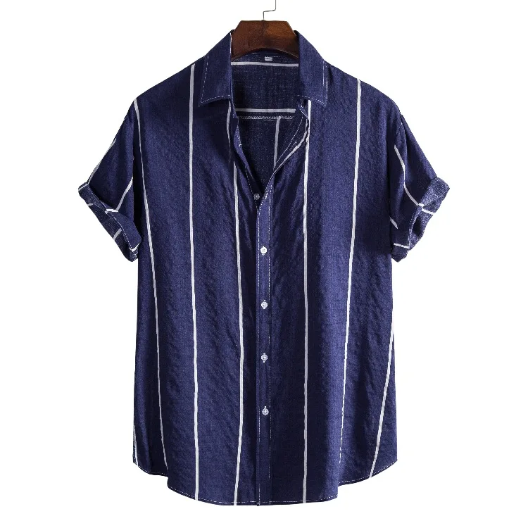 

2022 new summer men's short-sleeved lapel shirt loose casual men's striped printed shirt men