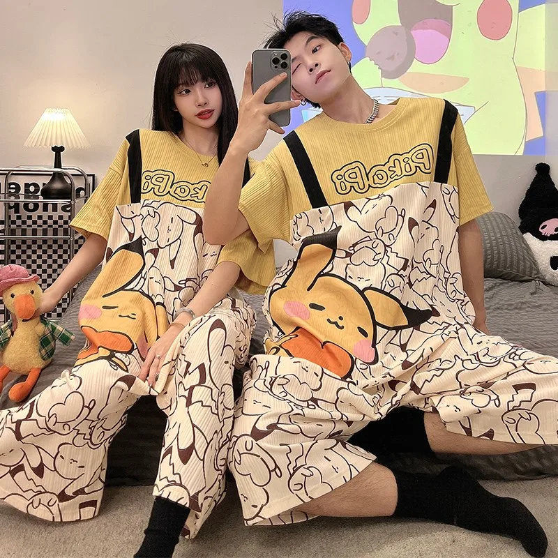 Summer Onesies Men Women Unisex Short Sleevee Cartoon Animal Nightdress Couple Pajamas Jumpsuit Cotton Sleepwear Onesie