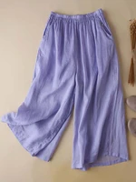 vintage cotton wide leg pants for women 2022 new summer female casual high waist long pleated loose trousers female slacks