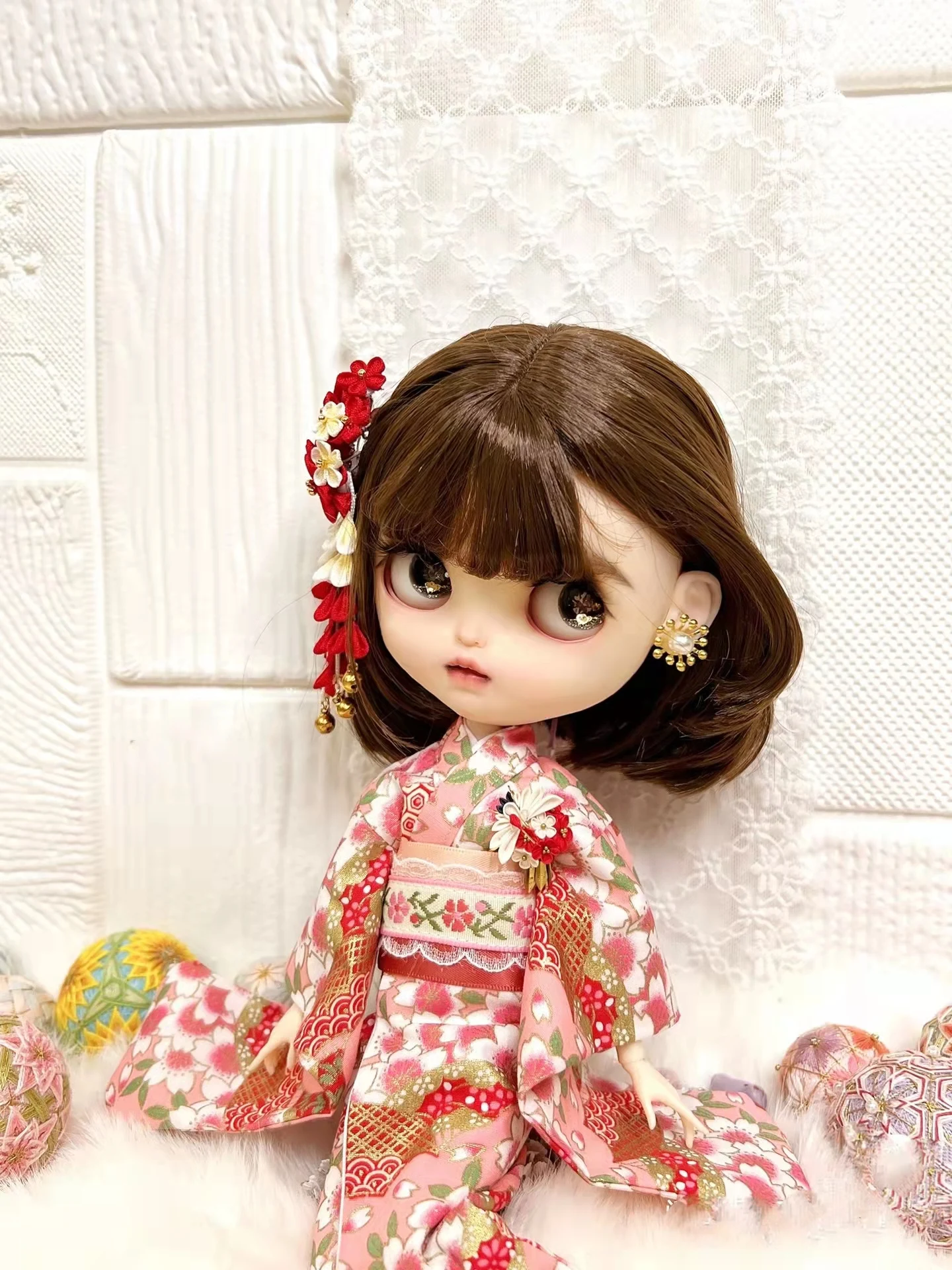 

Новое в Blythe кимоно 1/6 30cmpink юбка из вишневого цветка
