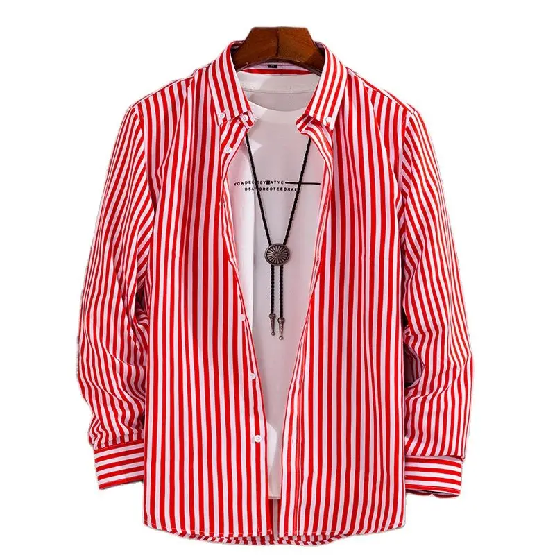 

Рубашка мужская с длинным рукавом, модная повседневная сорочка в полоску, тонкая Модная молодежная приталенная Солнцезащитная кофта из 100% ...