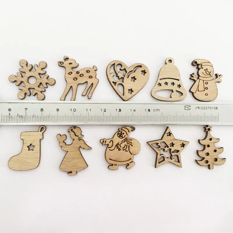 

2022 New 50pcs Wooden Xmas Tree Hanging Ornament Christmas Party Decorations For Home New Year Santa Claus Snowman Gift Decor