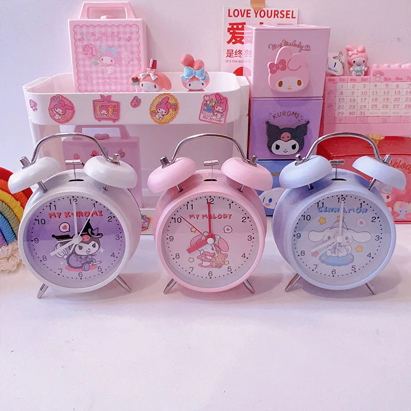 Kawaii Sanrio Hello Kitty Cinnamoroll Kuromi Ring The Alarm Clock Desktop Alarm Clock Cartoon Student Dormitory Beautiful Clock