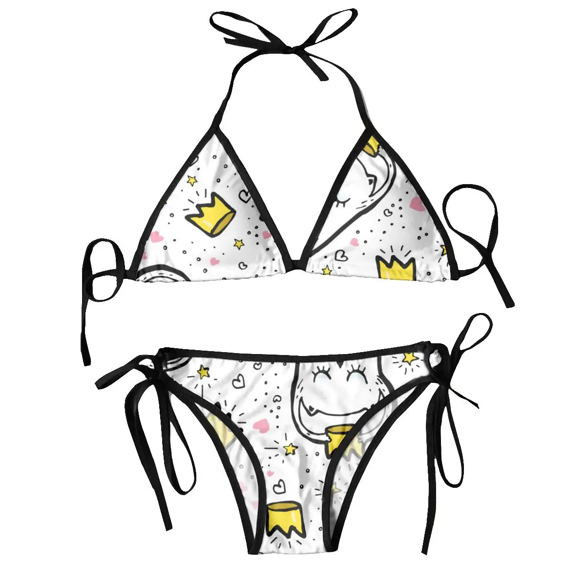 

Sexy Bikini Women Swimsuit Push-up Two Piece Swimwear Doodle Cat Bathing Suit Beachwear Brazilian