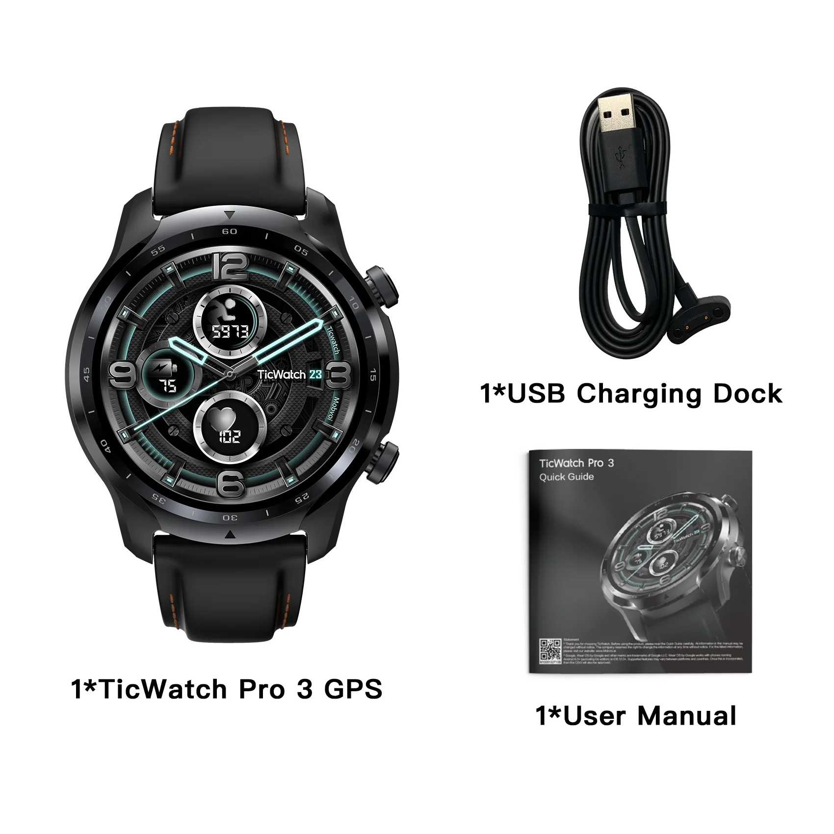 TicWatch Pro 3 GPS Wear OS Smartwatch Sports/Smart Watch Dual-layer Display Snapdragon Wear 4100 8GB 3 to 45 Days Battery
