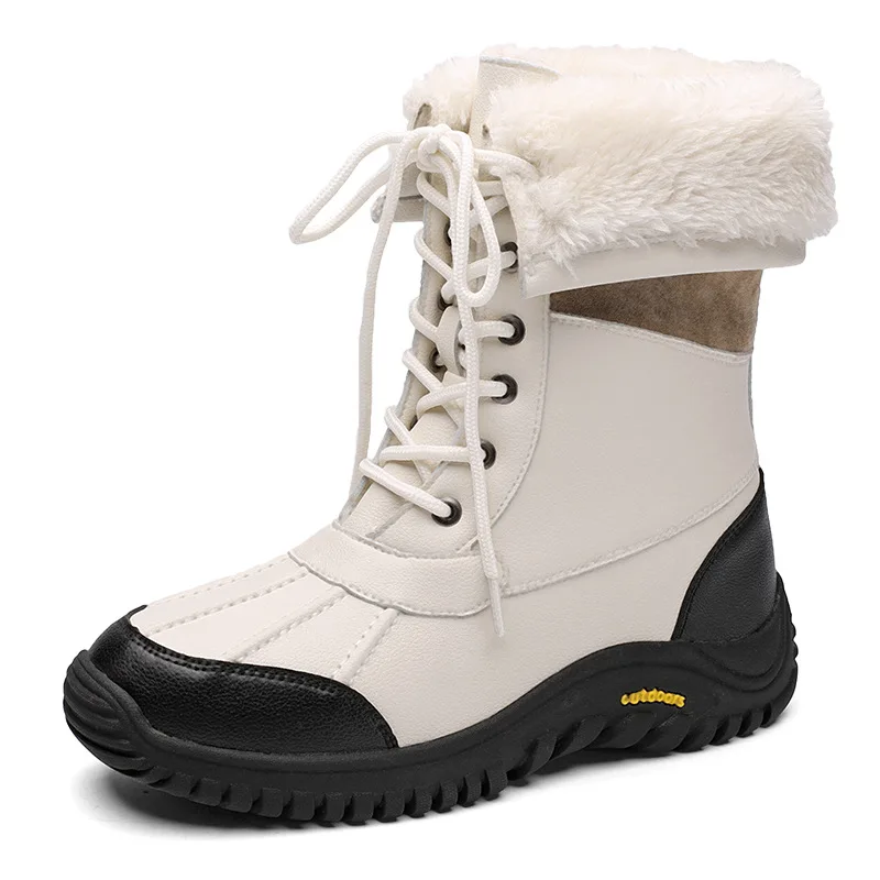 

New Winter Women Boots Plush Warm Waterproof Snow Boots Lace-up Mid-Calf Booties Outdoor Hiking High Top Women Sneakers WSH4739