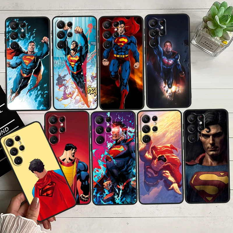 

Superman Cartoon Cool Black Phone Case For Samsung Galaxy S23 S22 S21 S20 FE Ultra Pro Lite S10 S10E S9 Plus 5G Soft Cover Shell