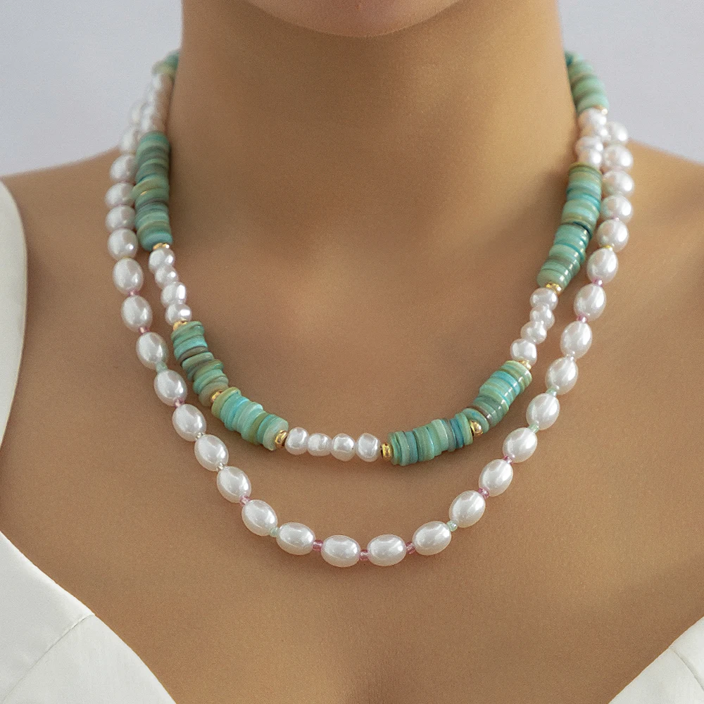 

Lacteo Fashion Imitation Pearl Flat Clay Beads Necklaces Set Bohemian Choker Necklaces for Women Men Jewelry Collar Accessories