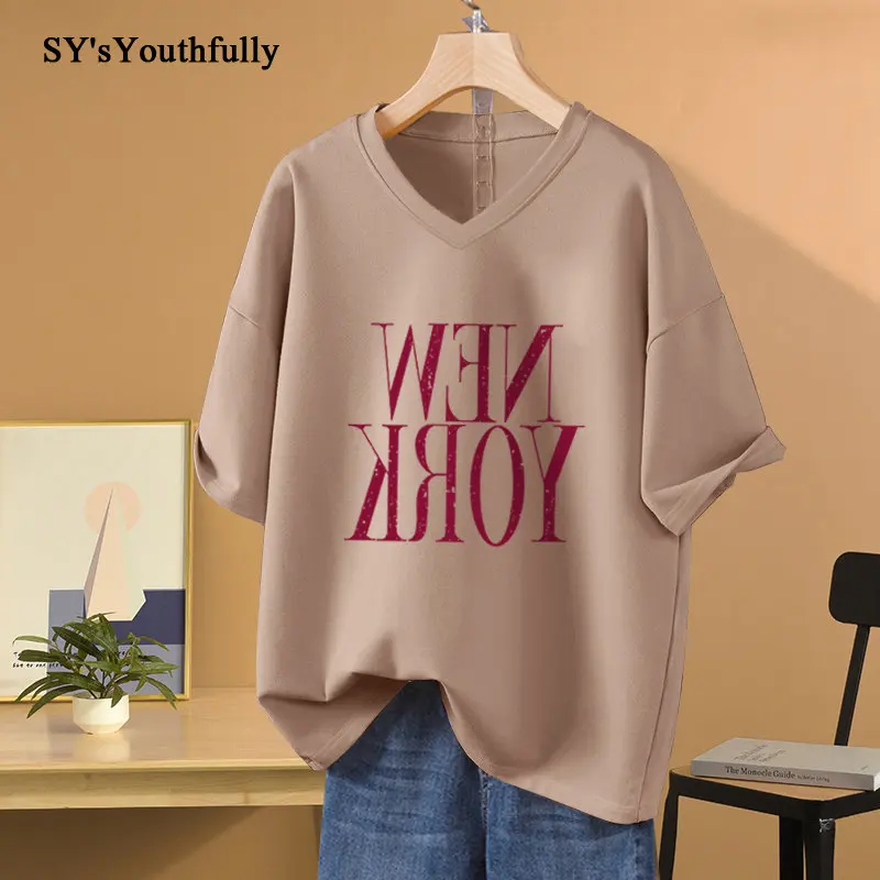 

100% Cotton M-5XL T Shirt Plus Size Tshirt Short Sleeve Women Couple Top 2023 Summer Letter Print Men V Neck Oversized T Shirts