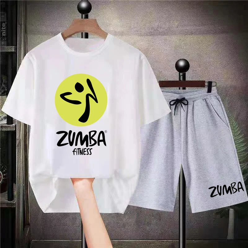 

Костюм Zumba мужской с принтом букв, хлопковая футболка с коротким рукавом и шорты, модный джентльменский комплект из 2 предметов, на лето