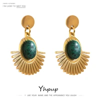 yhpup stainless steel jewelry trendy natural stone drop earrings new design metal geometric temperament aros mujer oreja gift