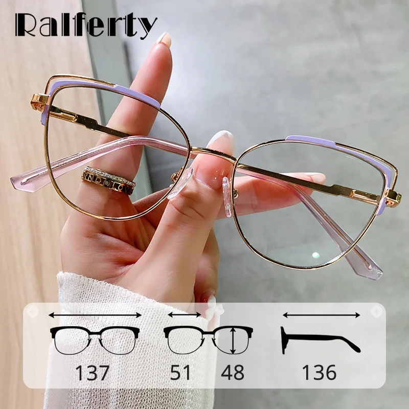 

Ralferty Cat Eye Eyeglass Frame for Women Decorative Computer Anti Blue Light Glasses Myopia Metal Frame oculos de grau feminino