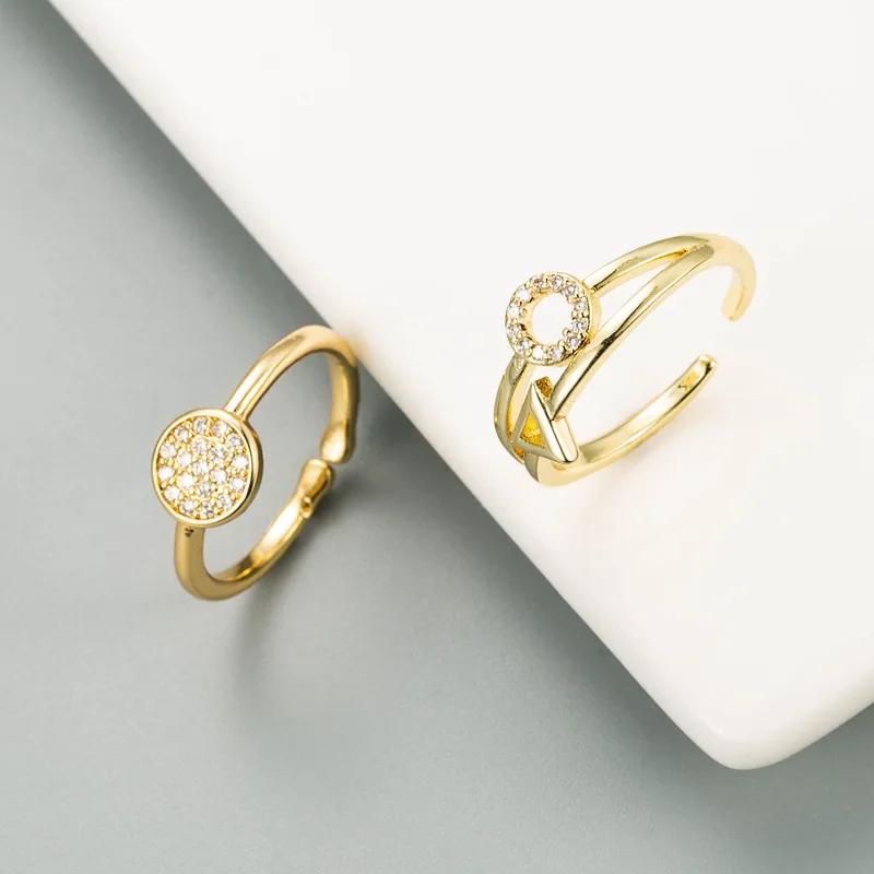 

Fashion Gold Color Metal White Zircon Round Open Ring Punk Vintage Geometric Adjustable Ring for Women Party Jewelry