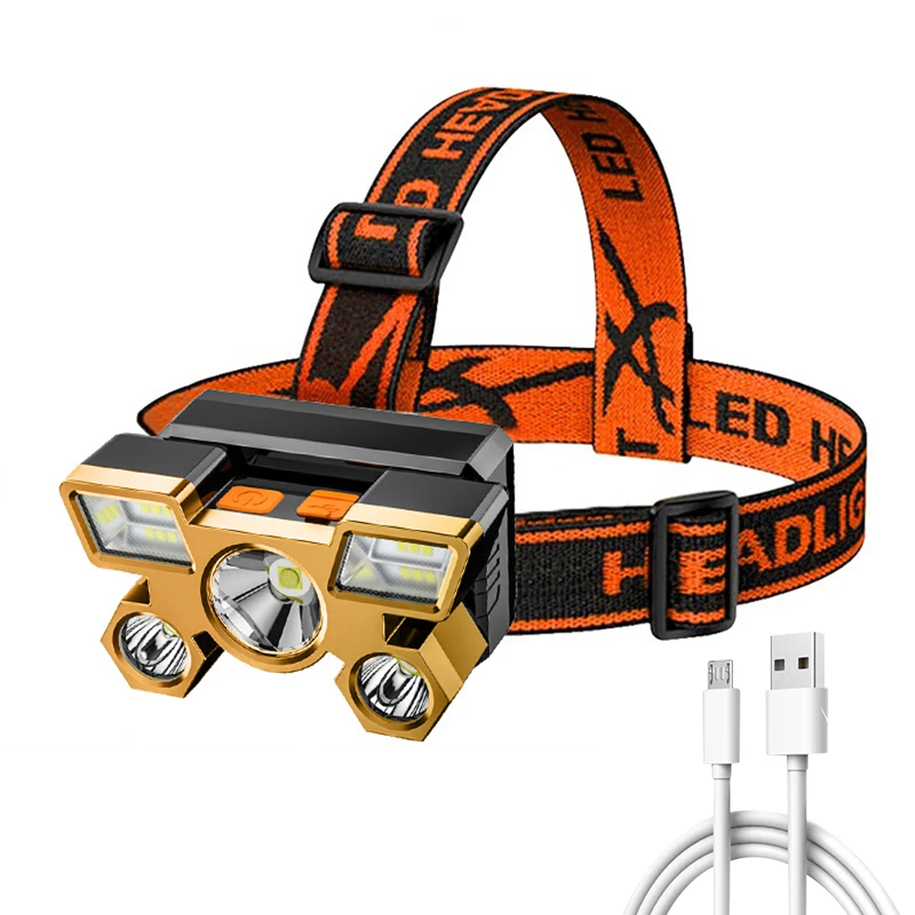 

USB Rechargeable 5 LED Headlamp 4 Gear Outdoor Waterproof Warning Head Torch Flashlight for Fishing Running Camping