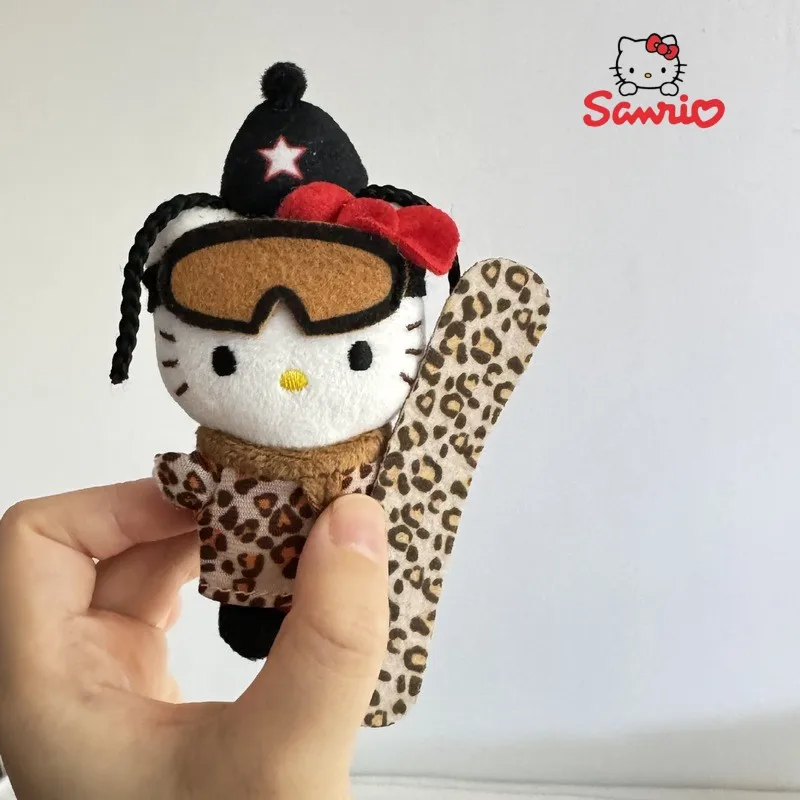 Новинка 2024 года зима 10 см Sanrio Hello Kitty леопардовый принт лыжный двойной хвост сумка