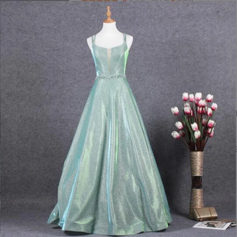 

A-Line Evening Dresses Floor-Length Spaghetti Strap Prom Gown Sequines Vestido De Noche For Formal Party Women New Style