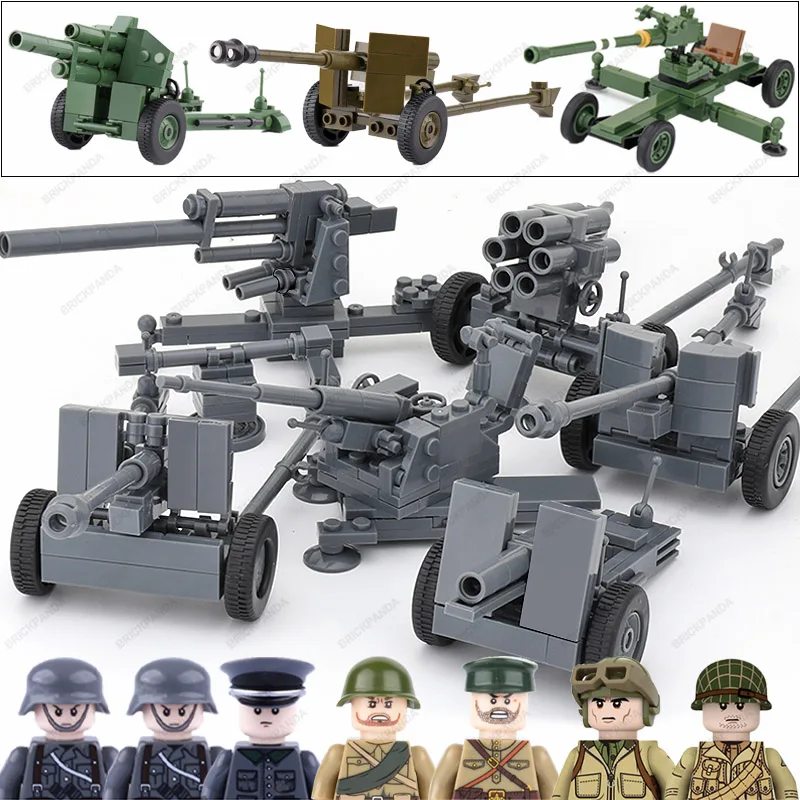 

Модель военной артиллерии WW2, строительные блоки, немецкая армия США Советский Союз, фигурки солдат, танк, граната, оружие, кирпичи, игрушки