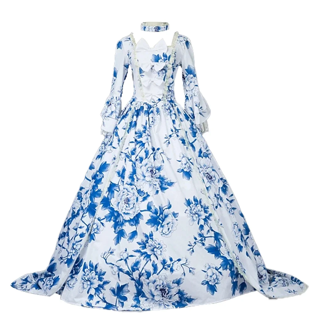 Женское синее Цветочное платье Рококо викторианская Мария антониетта бальное