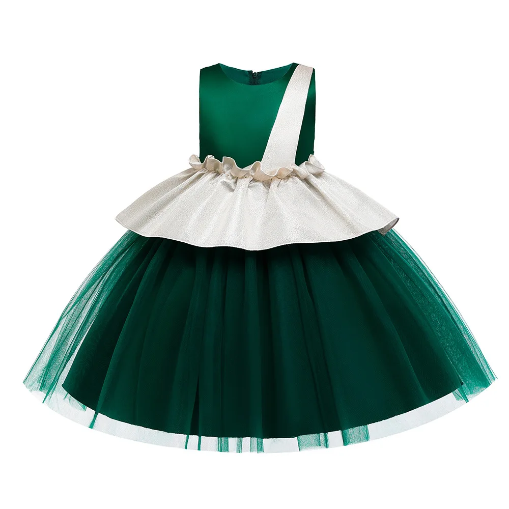 

2022 Sleeveless Patchwork Lace Costume Kids Evening Birthday Party Formal Princess Dress For Girls Children Clothing 4-10 Years