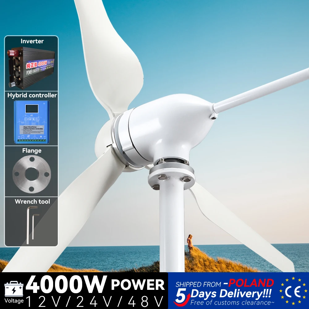 

4000W 6000W 4KW 6KW Wind Turbine Generator Dynamo 12v 24v 48v MPPT Charge Windmill Power 3 Blade With Off Grid System Homeuse